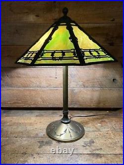 Antique Lighting Bradley and Hubbard Slag Glass Metal Overlay Table Lamp