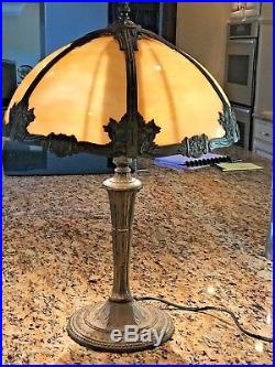 Antique MILLER Carmel Bent Slag Glass Table Lamp- 6 panel