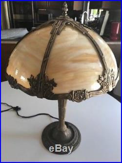 Antique MILLER Carmel Bent Slag Glass Table Lamp- 6 panel