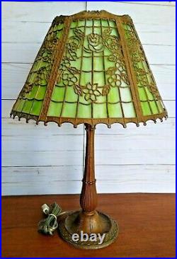 Antique MILLER ML Co. 236 Lamp Co. 6 Panel Green Slag Glass Table Lamp