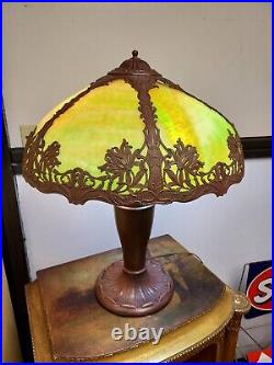 Antique MILLER Slag Stained Glass Table Lamp Arts & Crafts CHRYSANTHEMUM Mission