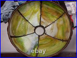 Antique MILLER Slag Stained Glass Table Lamp Arts & Crafts CHRYSANTHEMUM Mission