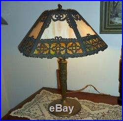 Antique MIller Lamp Co. 12 Piece Slag Glass PanelTable Lamp