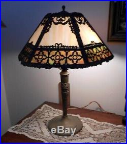 Antique MIller Lamp Co. 12 Piece Slag Glass PanelTable Lamp