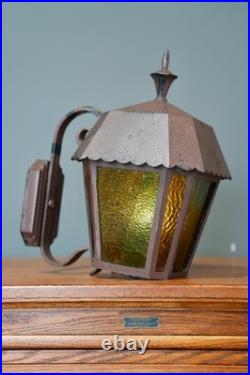 Antique Metal Exterior Wall Sconce Light Fixture Porch Lamp Gothic Slag Glass