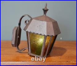 Antique Metal Exterior Wall Sconce Light Fixture Porch Lamp Gothic Slag Glass