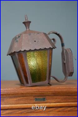 Antique Metal Exterior Wall Sconce Light Fixture Porch Lamp Gothic Slag Glass