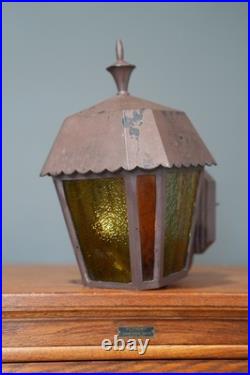 Antique Metal Exterior Wall Sconce Light Fixture Porch Lamp Gothic Slag Glass