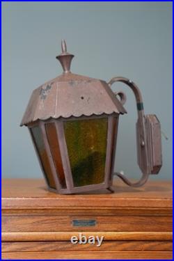 Antique Metal Exterior Wall Sconce Light Fixture Porch Lamp Gothic Slag Glass