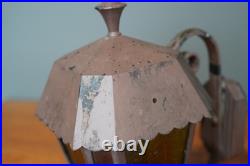 Antique Metal Exterior Wall Sconce Light Fixture Porch Lamp Gothic Slag Glass
