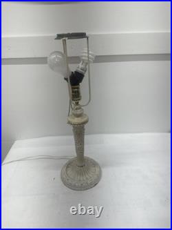 Antique Metal Slag Glass Ornate 6 Panel Table Lamp 23 Tall