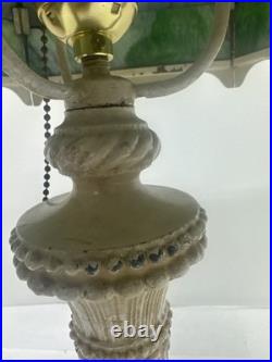 Antique Metal Slag Glass Ornate 6 Panel Table Lamp 23 Tall