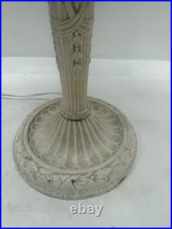 Antique Metal Slag Glass Ornate 6 Panel Table Lamp 23 Tall