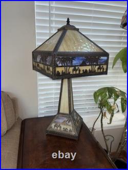 Antique Meyda Arts & Craft Camel Mission Pyramid Egypt Slag Glass 3 Switch Lamp