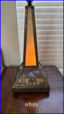 Antique Meyda Arts & Craft Camel Mission Pyramid Egypt Slag Glass 3 Switch Lamp