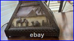 Antique Meyda Arts & Craft Camel Mission Pyramid Egypt Slag Glass 3 Switch Lamp