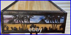 Antique Meyda Arts & Craft Camel Mission Pyramid Egypt Slag Glass 3 Switch Lamp