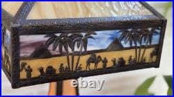 Antique Meyda Arts & Craft Camel Mission Pyramid Egypt Slag Glass 3 Switch Lamp