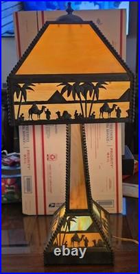 Antique Meyda Arts & Craft Camel Mission Pyramid Egypt Slag Glass Lamp Tiffany