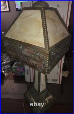 Antique Meyda Arts & Craft Camel Mission Pyramid Egypt Slag Glass Lamp Tiffany