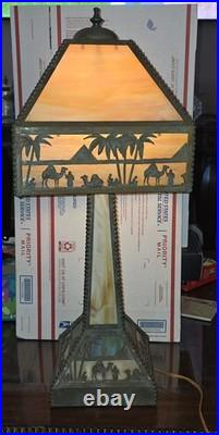 Antique Meyda Arts & Craft Camel Mission Pyramid Egypt Slag Glass Lamp Tiffany Antique Meyda Arts & Craft Camel Mission Pyramid Egypt Slag Glass Lamp Tiffany
