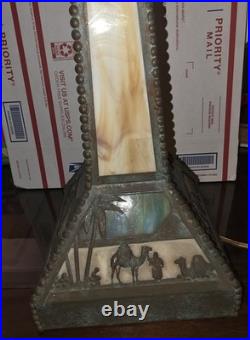 Antique Meyda Arts & Craft Camel Mission Pyramid Egypt Slag Glass Lamp Tiffany