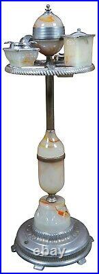 Antique Mico Art Deco Onyx Slag Glass Smoke Stand Ashtray Lamp Lighter 31