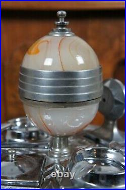Antique Mico Art Deco Onyx Slag Glass Smoke Stand Ashtray Lamp Lighter 31