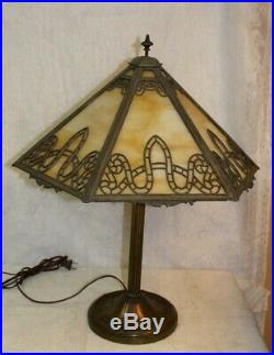 Antique Miller 1053 Six Sided Slag Glass Lamp