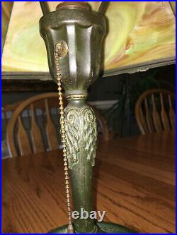 Antique Miller #1131 Table Lamp 6 Paneled Slag Glass Metal Overlay Vintage