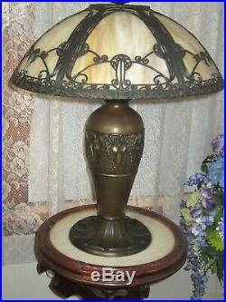 Antique Miller #269 Slag Glass 6 Panel Electric Table Lamp