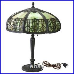Antique Miller 8-Panel Slag Glass Table Lamp With Foliate Overlay c1920