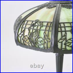 Antique Miller 8-Panel Slag Glass Table Lamp With Foliate Overlay c1920