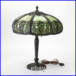 Antique Miller 8-Panel Slag Glass Table Lamp With Foliate Overlay c1920