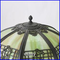 Antique Miller 8-Panel Slag Glass Table Lamp With Foliate Overlay c1920