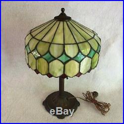 Antique Miller Arts & Crafts Lamp slag glass Geometric Shade 19.5 tall