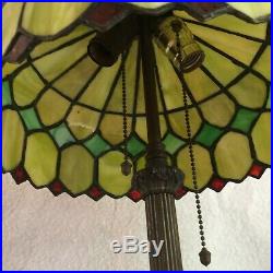 Antique Miller Arts & Crafts Lamp slag glass Geometric Shade 19.5 tall