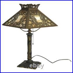 Antique Miller Arts & Crafts Mission Four Panel Slag Glass Table Lamp C1920 Antique Miller Arts & Crafts Mission Four Panel Slag Glass Table Lamp C1920