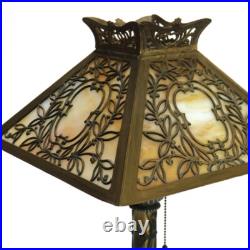 Antique Miller Arts & Crafts Mission Four Panel Slag Glass Table Lamp C1920 Antique Miller Arts & Crafts Mission Four Panel Slag Glass Table Lamp C1920