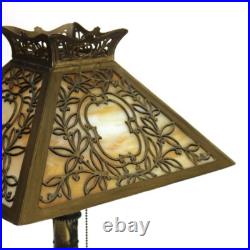 Antique Miller Arts & Crafts Mission Four Panel Slag Glass Table Lamp C1920 Antique Miller Arts & Crafts Mission Four Panel Slag Glass Table Lamp C1920