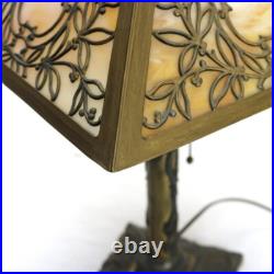 Antique Miller Arts & Crafts Mission Four Panel Slag Glass Table Lamp C1920 Antique Miller Arts & Crafts Mission Four Panel Slag Glass Table Lamp C1920