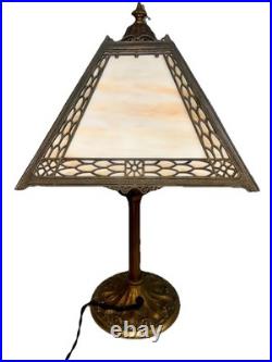 Antique Miller Arts & Crafts Slag Glass Table Lamp Signed C1920