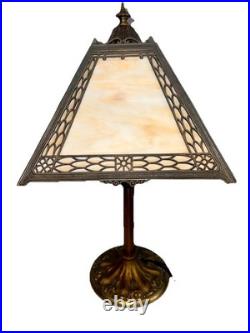 Antique Miller Arts & Crafts Slag Glass Table Lamp Signed C1920