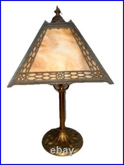 Antique Miller Arts & Crafts Slag Glass Table Lamp Signed C1920