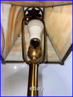 Antique Miller Arts & Crafts Slag Glass Table Lamp Signed C1920