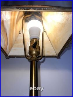 Antique Miller Arts & Crafts Slag Glass Table Lamp Signed C1920
