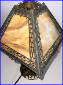 Antique Miller Arts & Crafts Slag Glass Table Lamp Signed C1920