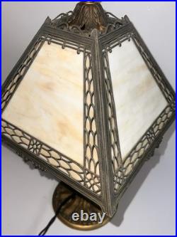 Antique Miller Arts & Crafts Slag Glass Table Lamp Signed C1920