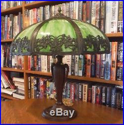 Antique Miller Bent Green Slag Glass Lamp Bradley & Hubbard Handel Styles
