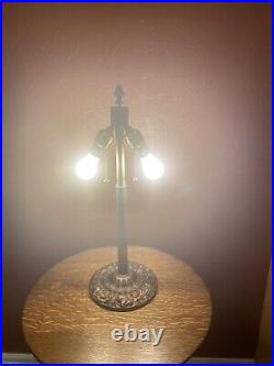 Antique Miller Brass Lamp For Slag Leaded Stained Glass Shade Handel Tiffany Era